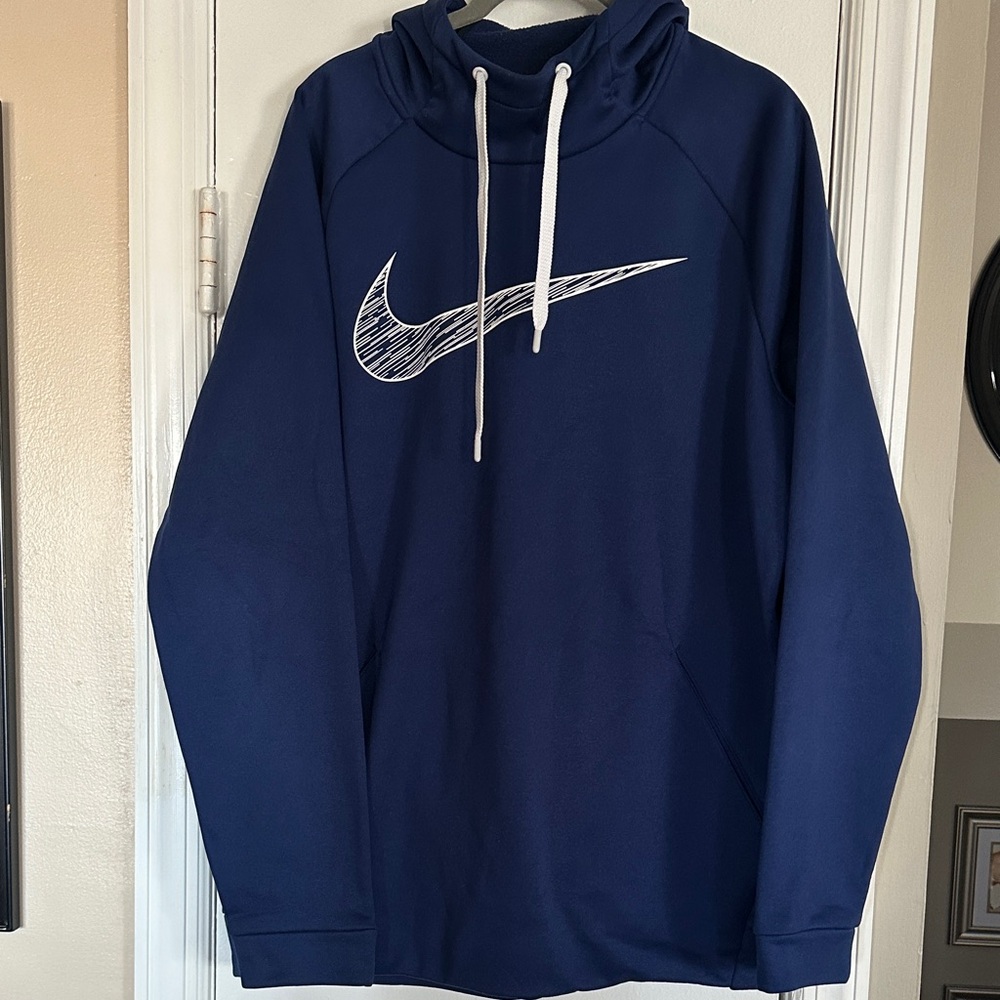 Nike Dri-Fit Navy Blue Pullover Hoodie with White Swoosh